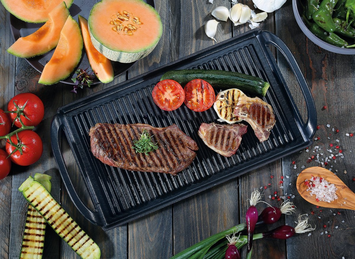 Küchenprofi gietijzeren grillplaat zwart 38 cm - Afbeelding 4