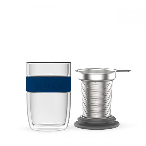 Dubbelw. theeglas met filter Boddels donkerblauw - Afbeelding 3