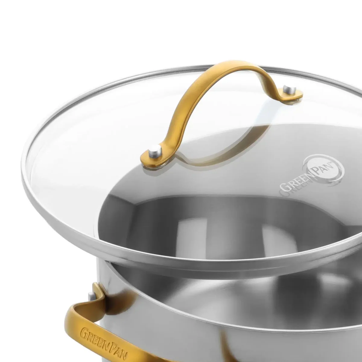 Greenpan Padova stainless steel 3 delige pannenset (6 delig wanneer je de deksels meetelt) - Afbeelding 5