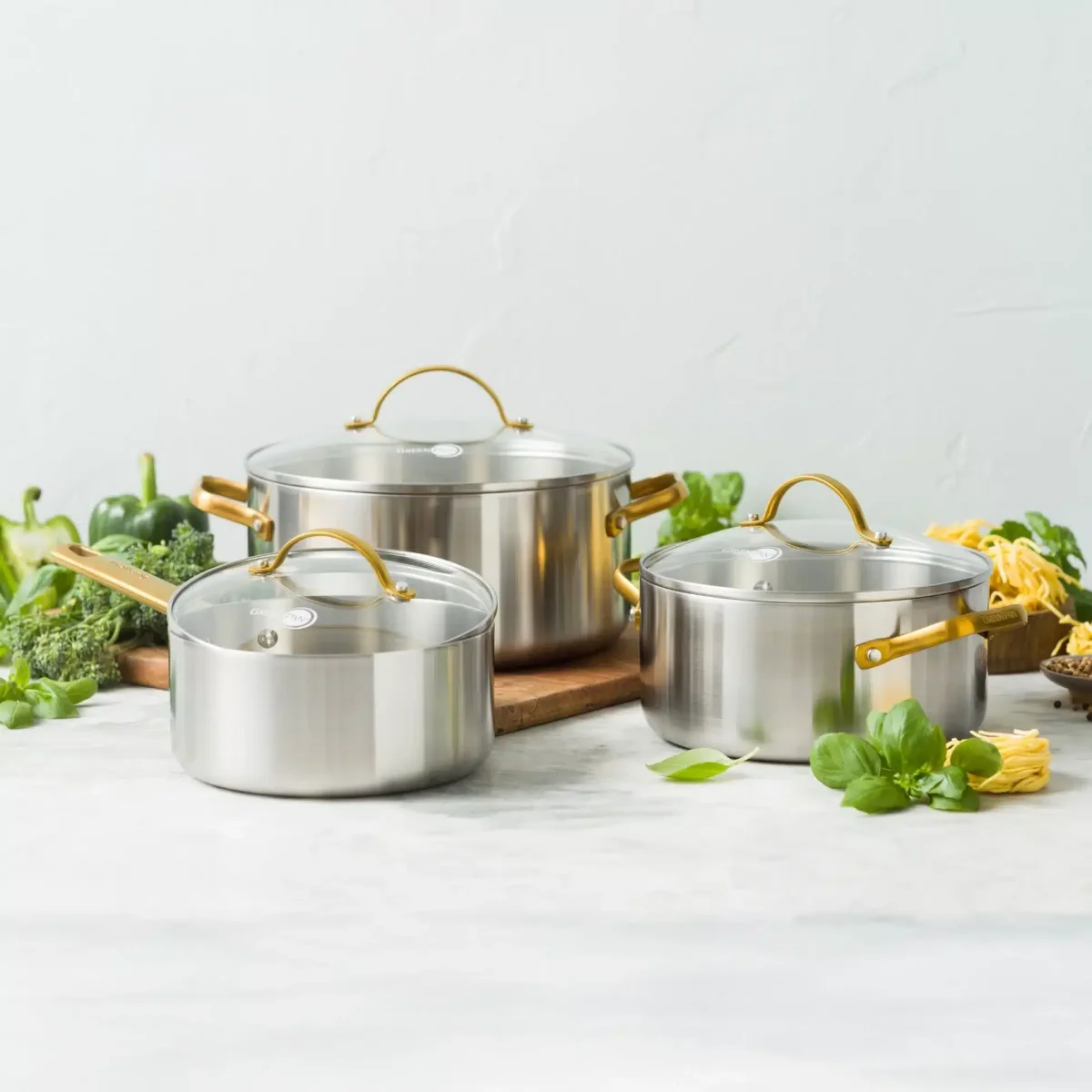 Greenpan Padova stainless steel 3 delige pannenset (6 delig wanneer je de deksels meetelt) - Afbeelding 3