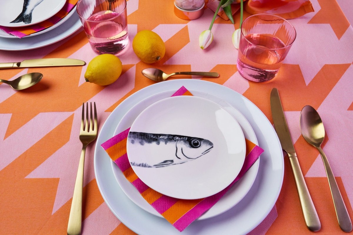 Tafelkleed XL pied-de-poule Pink/Orange 150x300 - Afbeelding 7