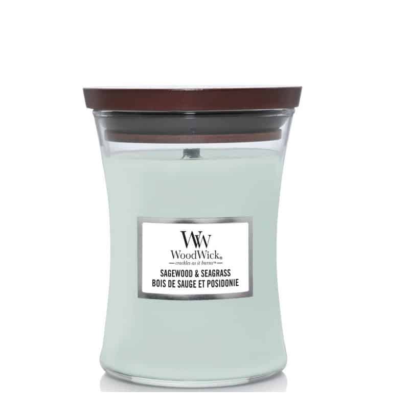 Woodwick medium Sagewood & Seagrass