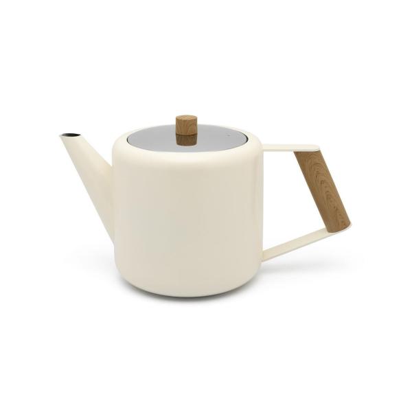 Theepot Duet Design Boston Wit dubbelwandig 1.1 liter mat rvs Bredemeijer
