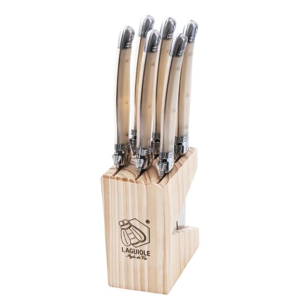 Laguiole steakmessen 6 stuks in blok ivoorkleur